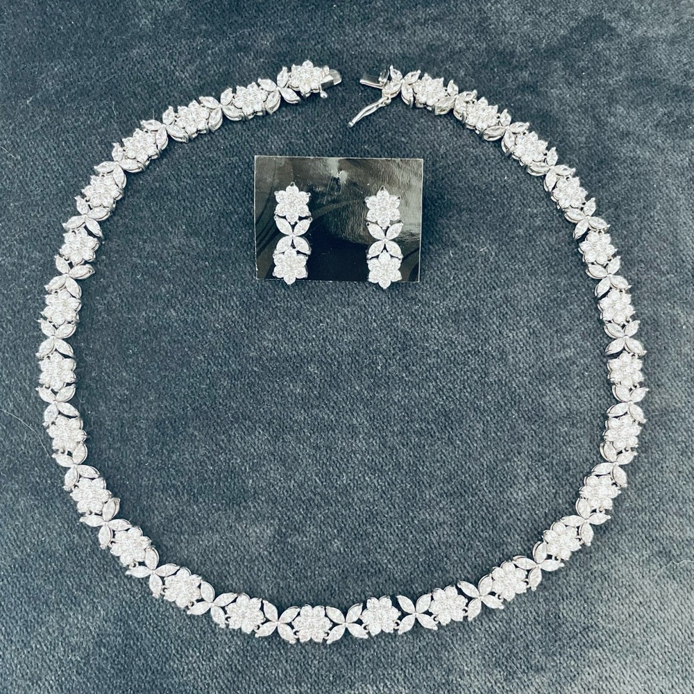 Earrings & Necklace set with Floral Stone Clusters